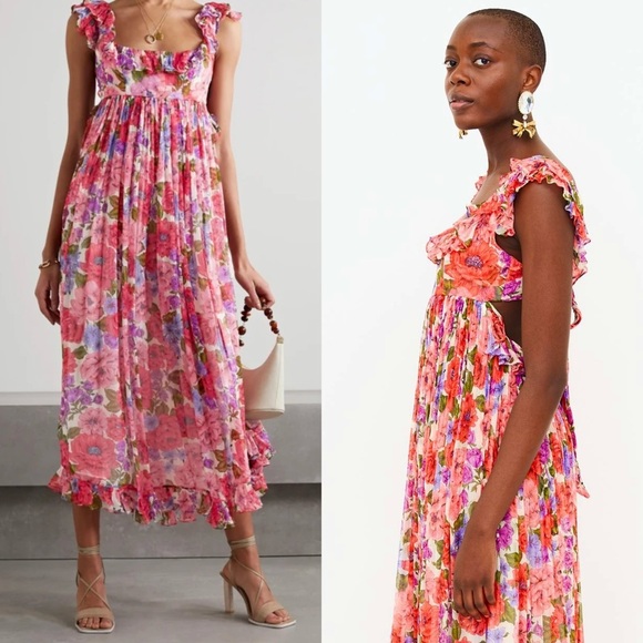 ZIMMERMANN Silk Floral Print Sleeveless Empire Waist Tie Back Lovestruck Dress M - Picture 12 of 16